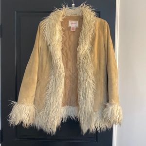 Suede jacket trimmed in faux fur